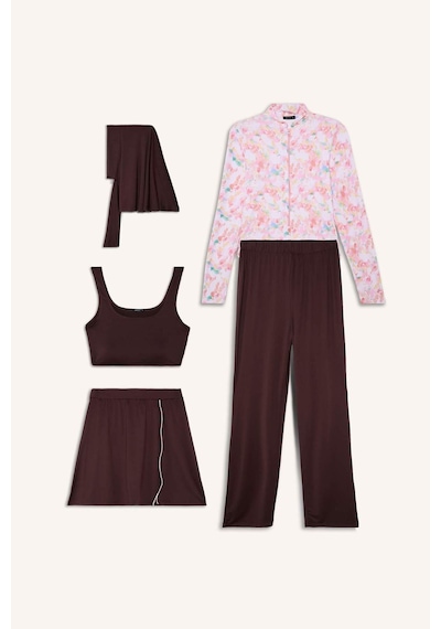 Defacto Regular Fıt Desenli 5li Burkini Mayo G9479ax26hsbn340 Kahve-bn340