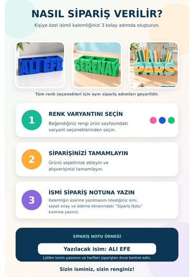 Kişiye Özel İsimli Kalemlik, 3 Bölmeli Çocuk Odası Masaüstü Organizeri İsme Özel Hediye Turkish Delight