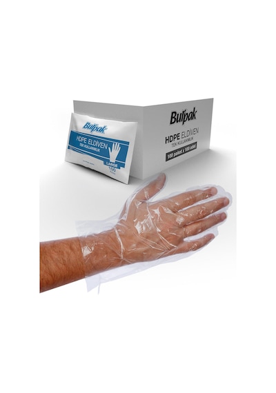 Burpak Hdpe İş Temizlik Tek Kullanımlık Şeffaf Eldiven / Büyük Boy / 100 Adetlik 20 Paket - Koli