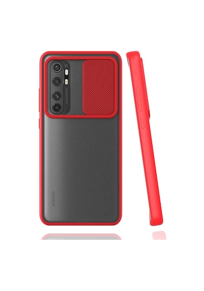 Ekılıf - Xiaomi Mi Note 10 Lite Uyumlu Kılıf Slayt Sürgülü Arkası Buzlu Lensi Kapak - Kırmızı