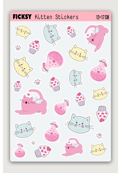 Sevimli Yavru Kedi Sticker Seti - 24 Adet Etiket Çıkartma Diğer