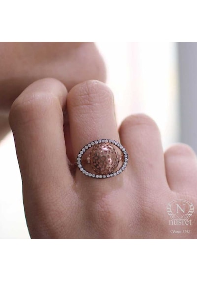 925 Ayar Rose Gümüş Taşlı Rodajlı Yüzük