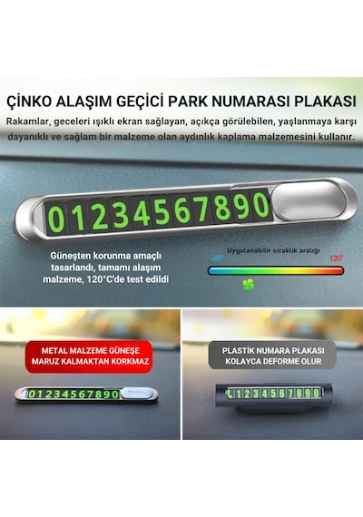Polham Metal Araç İçi Geçici Park Numaratörü, Gizlenebilir Numaralı, Fosforlu, Manyetik Numaralı Numaratör