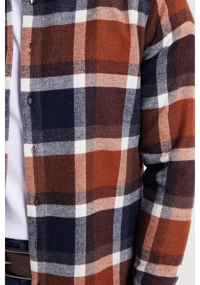 Tudors Erkek Slim Fit Dar Kesim Kareli Kışlık Oduncu Gömlek-42353 Kahverengi