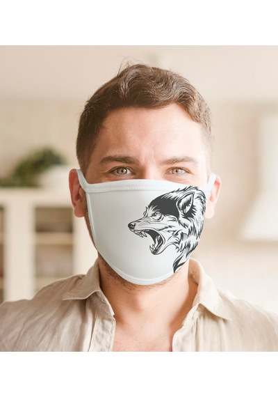 Kurt Tasarımlı Yıkanabilir Maske Beyaz
