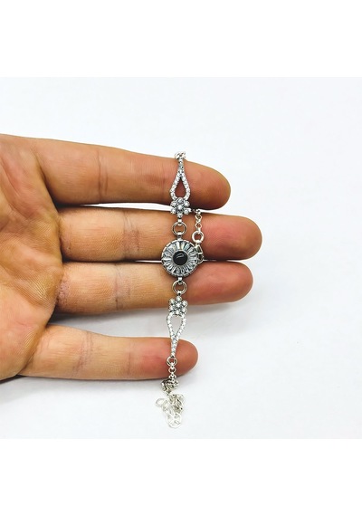 Sahra 925 Ayar Gümüş Oltu Taşlı Bileklik Gümüş  - Siyah