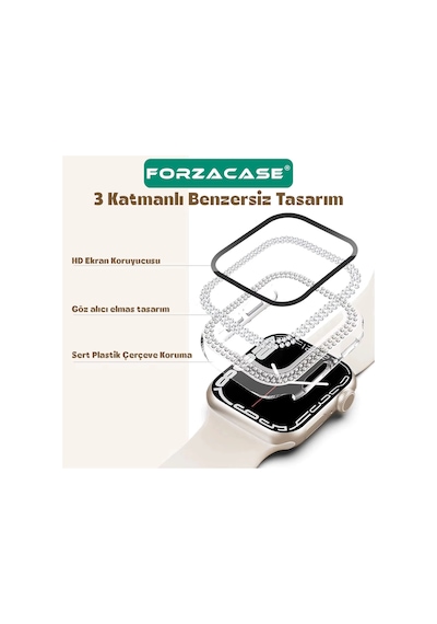 Forzacase Apple Watch 49mm İle Uyumlu Elmas Taşlı Ekran Koruyuculu Plastik Kılıf Şeffaf - Fc1010