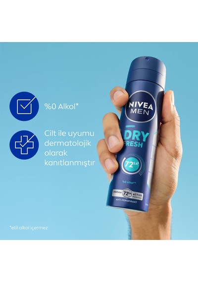 Lexroo Men Erkek Sprey Deodorant Dry Fresh 150ml, 72 Saat Ter Kokusu Karşıtı, Alkolsüz