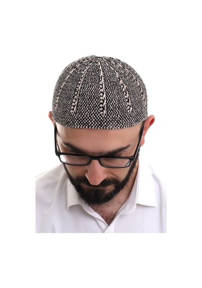 Kışlık Çift Renk Kadife Namaz Takkesi Siyah - Taş Rengi