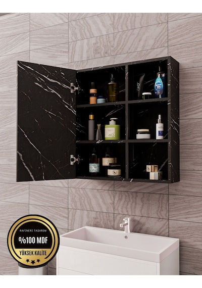 Tek Kapaklı Aynalı Banyo Dolabı Çok Amaçlı Banyo Dolabı Siyah