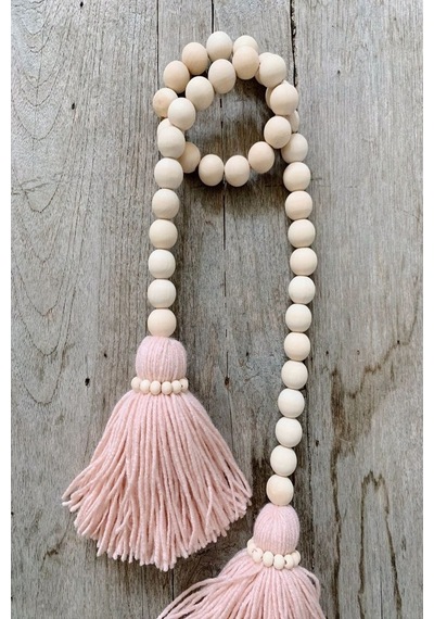 Love Pink Ponponlu Ahşap Boncuklu Kapı & Perde Süsü
