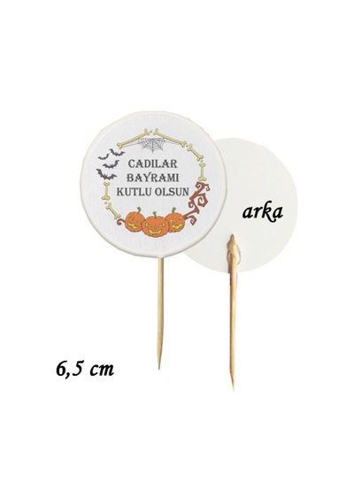 20 Adet Dekoratif Hallowen Cadılar Bayramı Baskılı Pasta Kürdanı 6,5 Cm -10