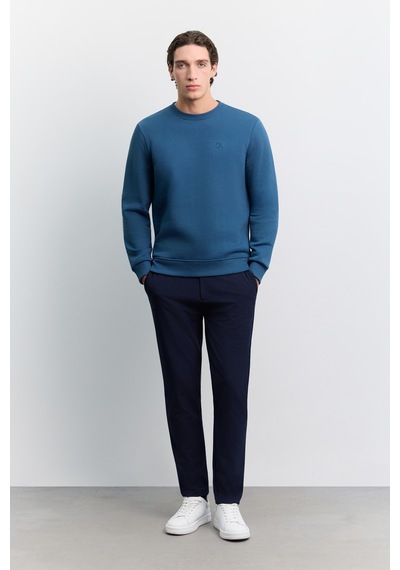 Avva Erkek İndigo Bisiklet Yaka 3 İplik Şardonlu -5 Dereceye Dayanıklı Regular Fit Sweatshirt A62y1291