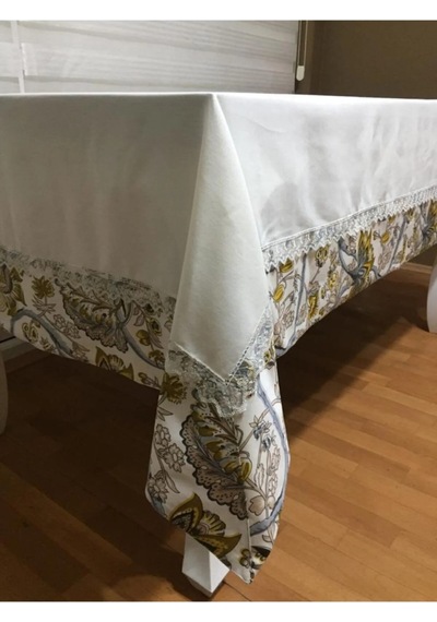 Garden Baskılı Pamuk Duck Kumaş Krem/çiçek Bantlı Masa Örtüsü Dikdörtgen 160 230 Cm - 70 Çok Renkli