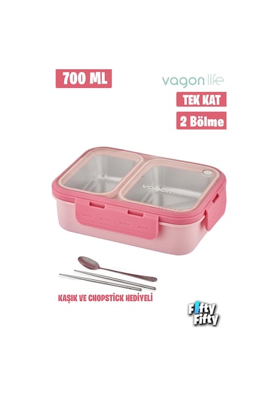 Vagonlife Lunch Box 700 Ml Tek Kat İki Bölmeli Metal Kaşıklı fflbox7096