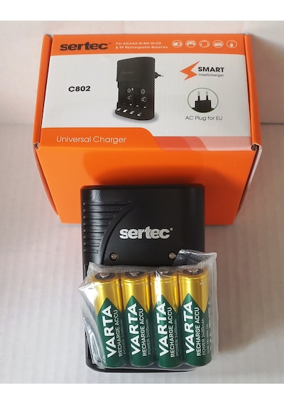 Promo Paket 4 Adet Varta Şarjlı 2600mah Aa Kalem Pil +sertec Stc-9v Aa-aaa Otomatik-hızlı Pil Şarj Cihazı