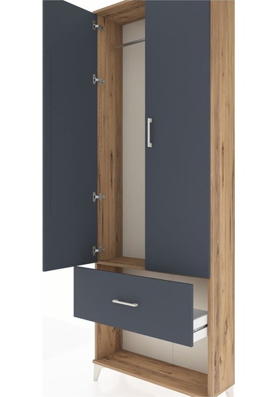 Arges Dolap Tek Raflı Tek Çekmeceli Tek Askılı 88x30x243 Çam-antrasit Atlas Çam