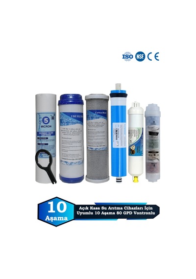 Sumarkt Açık Kasa Su Arıtma Cihazı Uyumlu 10 Aşama Cift Karbonlu 80 Gpd Vontron Mineralli Filtre Bakım Seti