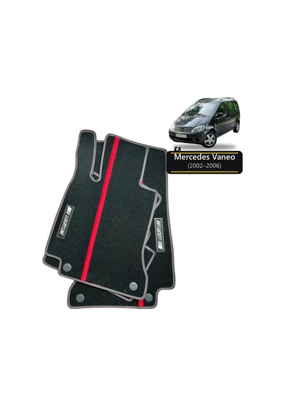 Oto Halı Paspas Seti Mercedes Vaneo 2002 2006 Uyumlu - Siyah Kırmızı Şeritli Kaymaz Taban