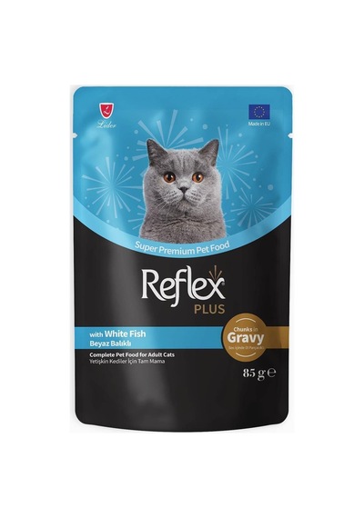 Reflex Plus Beyaz Balıklı Gravy Soslu Ve Et Parçacıklı Yetişkin Kedi Yaş Maması 85 Gr