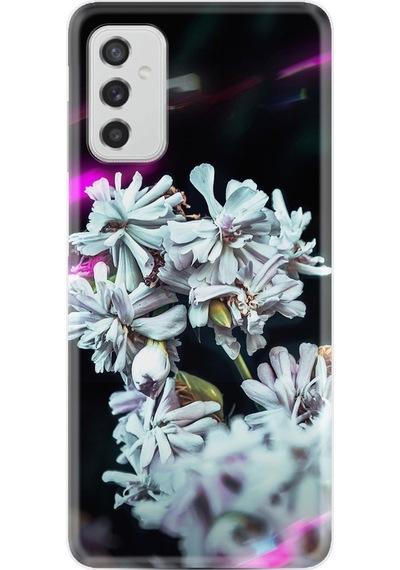 Samsung Galaxy Uyumlu M52 Kılıf Silikon Desenli Beyaz Çiçekler 1888