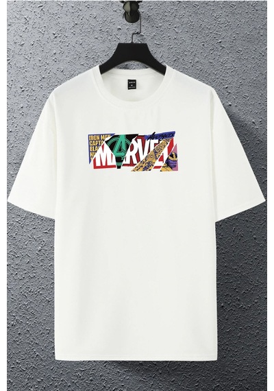 Unisex Kadın Erkek Marvel Avengers Logo Karakter Baskılı Oversize T-shirt Beyaz Mck2070 Beyaz