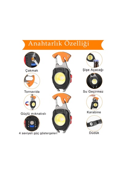 Çok Fonksiyonlu Anahtarlık Kamp Lambası Siyah