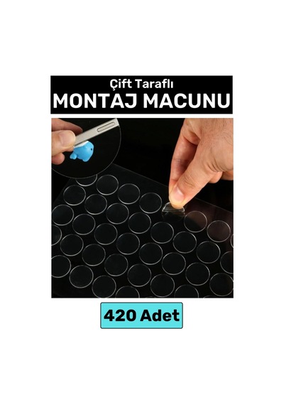 Premium Cam Metal Plastik Ahşap Mermer Çift Taraflı Şeffaf Nano Yuvarlak Montaj Macunu 420 Adet