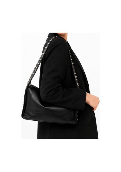 Levano Leather Kadın Omuz Çantası Suni Deri Zımbalı Askılı Şık Günlük Çanta Pudra Siyah