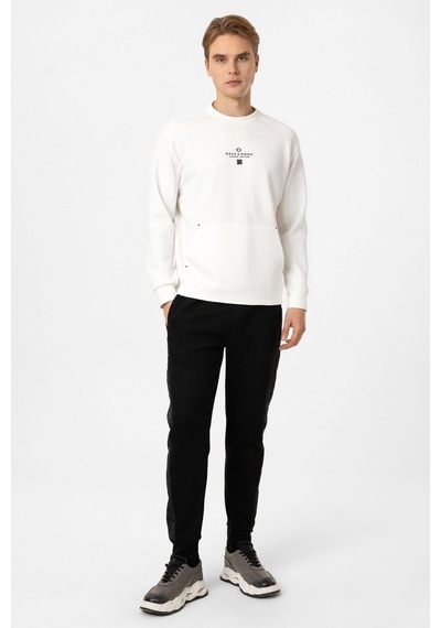 Backandbond Beyaz Regular Fit Pamuklu Bisiklet Yaka Kanguru Sweatshirt