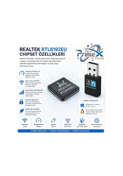 Primex Px-wf3 Realtek Rtl8192eu 300mbps Usb Wifi Adaptör, 2.4ghz 802.11n Wireless Dongle, Usb Kablosuz Ağ Alıcı, Pc Laptop Notebook Mini Pc İçin Wifi Aparatı, Windows 11/10 Ve Linux Tak Çalıştır