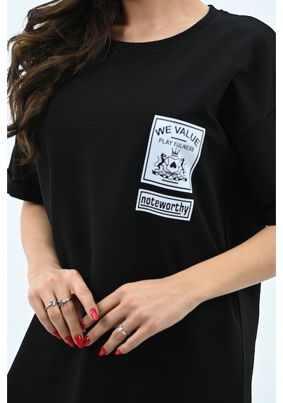 Kadın Baskılı Oversize T-shirt Elbise 5218-24 Renkli