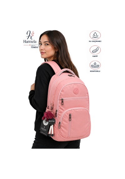 Hafif Suya Dayanıklı Okul Sırt Çantası Unisex Okul Çantası 1700 Pembe