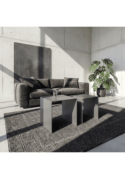 Modern Metal Zigon Sehpa Seti Minimal Tasarım İç İçe Geçen Yan Sehpa 2 Li Set Gri