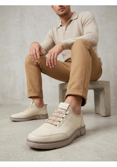 Marcomen 23034 Erkek Hakiki Deri Streç Casual Ayakkabı Bej