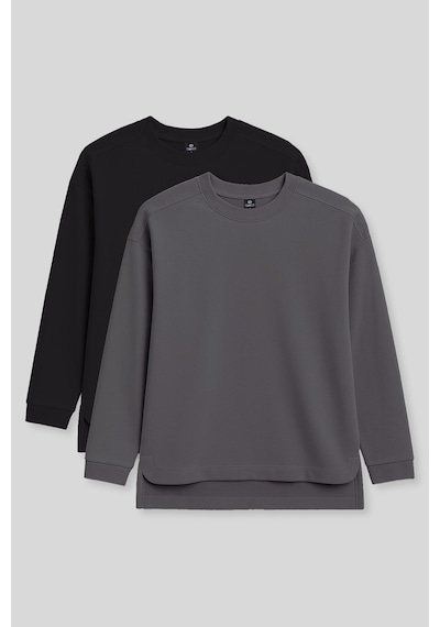 Tommylıfe Rahat Form O Yaka 2li Paket Siyah-koyu Gri Kadın Tunik Sweatshirt - 97305 Siyah - Gri