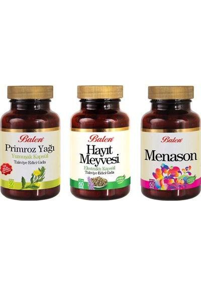Balen Primroz Yağı 90 Kapsül + Hayıt Meyvesi 60 Kapsül + Menason 60 Kapsül