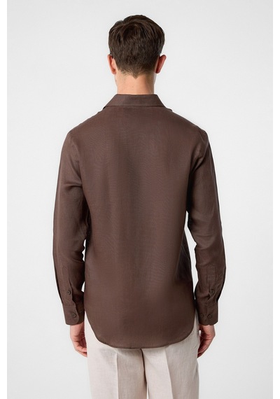 Antioch 100% Keten Comfort Fit Erkek Gömlek Kahve