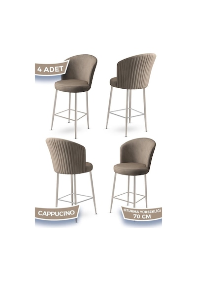 Canisa Fora Serisi Ada Mutfak Bar Sandalyesi Krom Kaplama Metal Ayaklı Babyface Kumaş 4 Cappucino Sandalye Sandalye Cappucino Ayaklar Krom