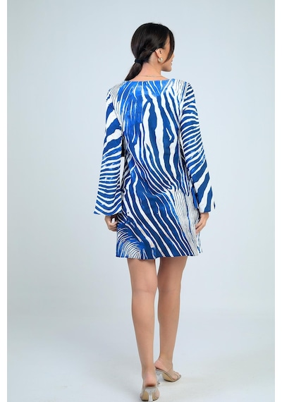 By Saygı Kadın Yuvarlak Yaka Zebra Desenli İspanyol Kol Astarlı Kısa Elbise-41780 Lacivert By Saygı Kadın Yuvarlak Yaka Zebra Desenli İspanyol Kol Astarlı Kısa Elbise-41780 Lacivert