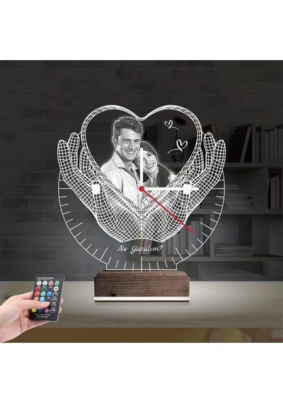 Luvivia Kalp Sevgiliye Hediye V5 Fotoğraflı Saatli 3d Lamba - Masa Gece Lambası