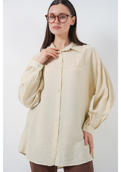 Bigdart Kadın Uzun Oversize Gömlek 5965 - Ekru