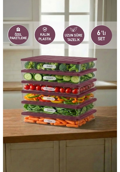 Selka Home 6 Adet 2,5 Lt. Nora Organizer Buzdolabı Buzluk Düzenleyici Saklama Kabı