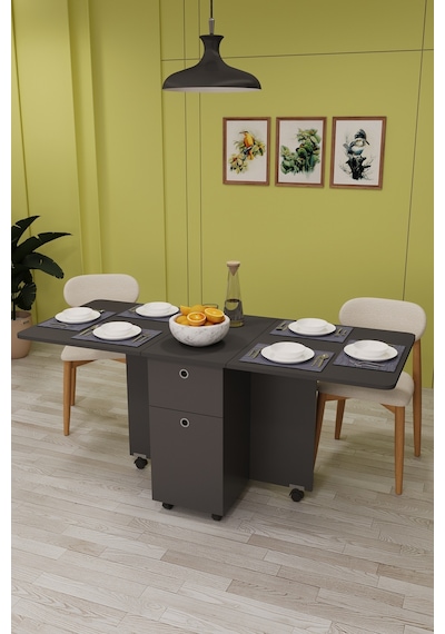 Asra Trend Katlanır Mutfak Masası KM-28 %100 MDF Çekmeceli Dolaplı Akıllı Masa Koyu Gri Asra Trend Katlanır Mutfak Masası KM-28 %100 MDF Çekmeceli Dolaplı Akıllı Masa Koyu Gri