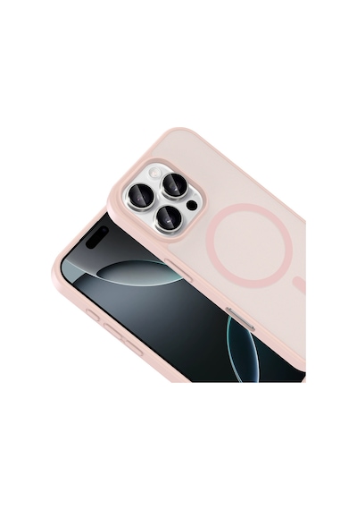 Apple Uyumlu iPhone 16 Pro Kılıf Magsafe Şarj Özellikli Mat Tasarım Lüx Babet Kapak Pembe