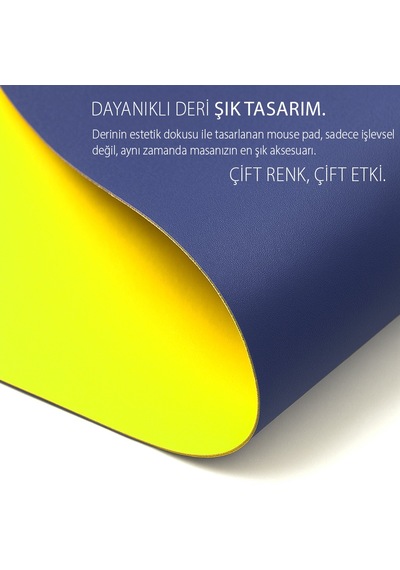 Imp-019 Pu Deri Mousepad Çift Taraflı Masa Matı 80x30 Kaymaz Su Geçirmez Sarı-lacivert