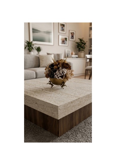 Modern Trave Wood Orta Sehpa 110 110 Cm Bej Bej Modern Trave Wood Orta Sehpa 110 110 Cm Bej Bej