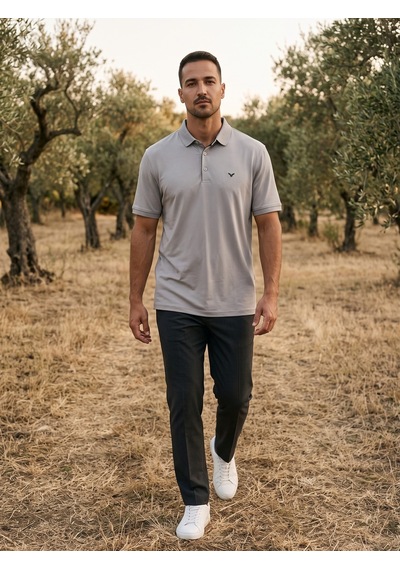 Maccali Erkek Gri Kısa Kollu Basic Polo Yaka Gömlek