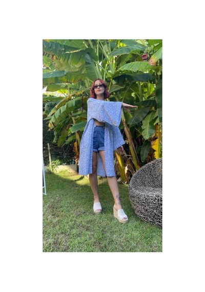 Lila Mare Pamuk Kumaşlı Handmade Homewear & Beachwear Kimono Renkli Renkli