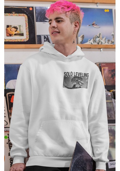 Sevbano Solo Leveling Arise Anime Sırt Baskılı Unisex Oversize Penye Hood beyaz